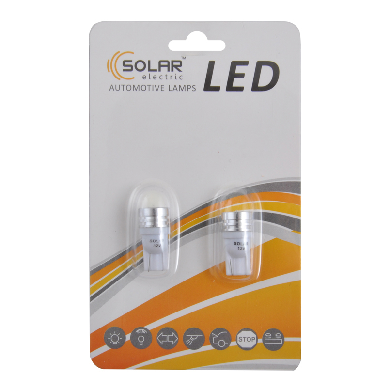 LED автолампа SOLAR 12V T10 W2.1x9.5d 1SMD 1W white, 2шт image