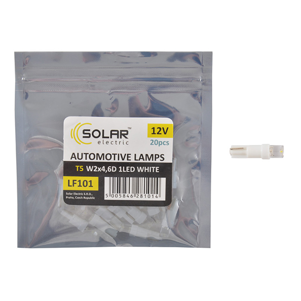 LED автолампа SOLAR 12V T5 W2x4.6d 1leds white 20шт image