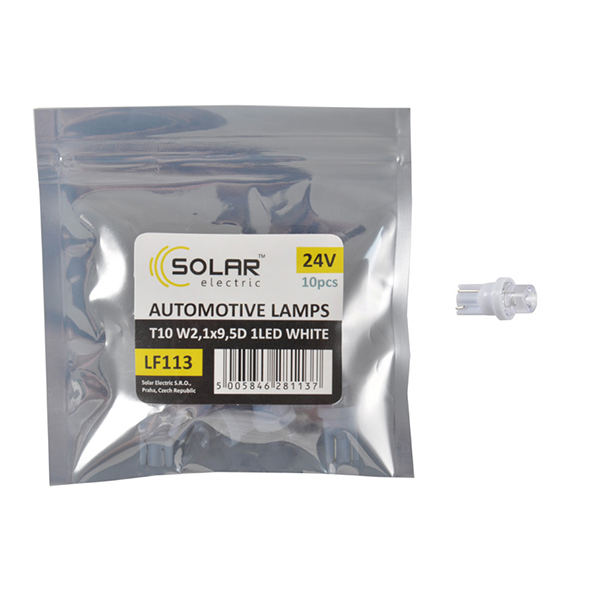 LED автолампа SOLAR 24V T10 W2.1x9.5d 1leds white 10шт image