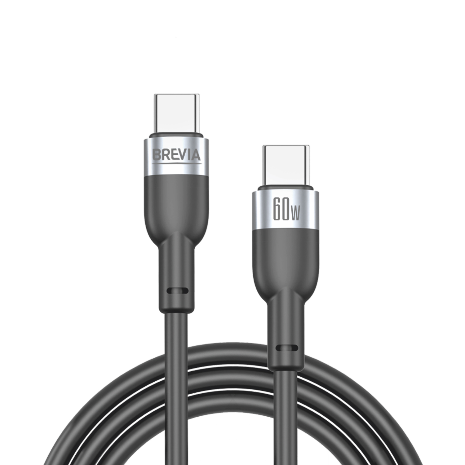 Brevia Type-C to Type-C Cable, 60W, 1.2 m, Black ZIP, 52120BCCZ1 image